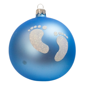 Large Round - Baby Footprint Light Blue - Personalised Christmas Bauble