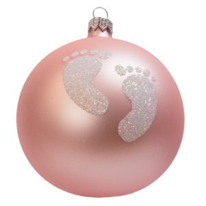 Large Round - Baby Footprint Pink - Personalised Christmas Bauble