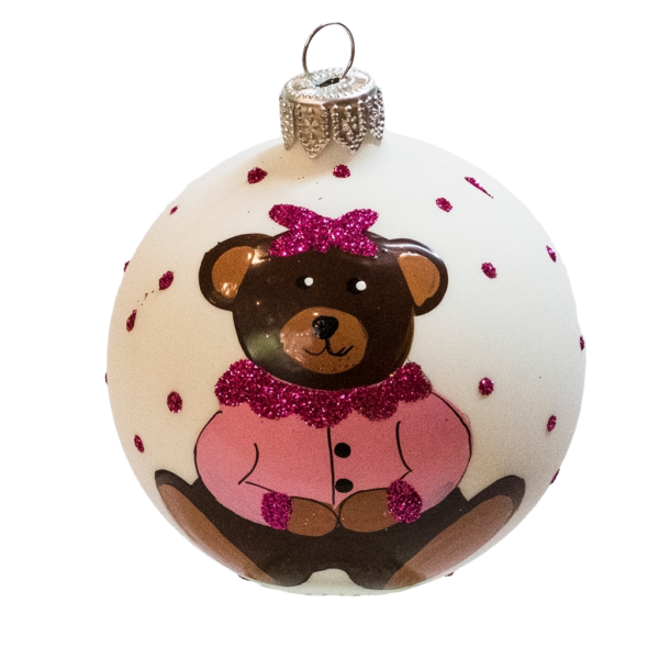 Medium Round - Baby Teddy Bear Pink - Personalised Christmas Bauble