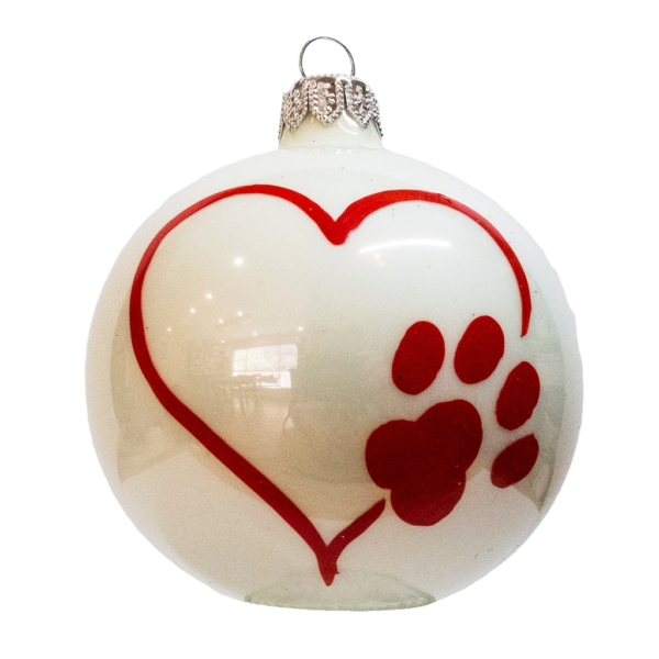 Medium Round - Classic Heart and Paw Print White - Personalised Christmas Bauble