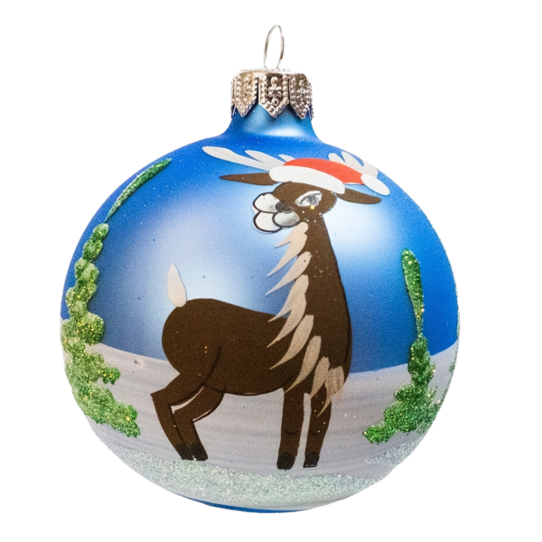 Medium Round - Classic Reindeer and Snow Blue - Personalised Christmas Bauble
