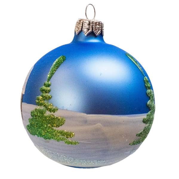 Medium Round - Classic Reindeer and Snow Blue - Personalised Christmas Bauble