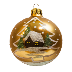 Medium Round - Classic Tree and House Gold - Personalised Christmas Bauble