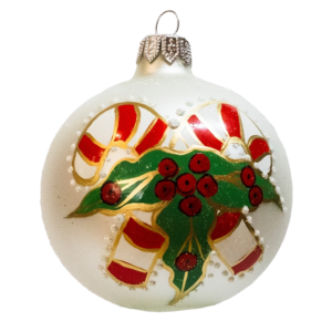 Medium Round - Classic Two Lollipops Cane White - Personalised Christmas Bauble