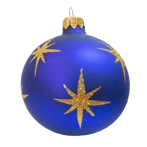 Medium Round - Pattern Glitter Star Dark Blue - Personalised Christmas Bauble