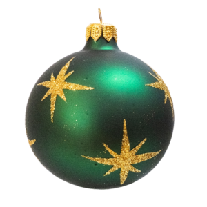 Medium Round - Pattern Glitter Star Dark Green - Personalised Christmas Bauble