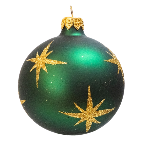 Medium Round - Pattern Glitter Star Dark Green - Personalised Christmas Bauble