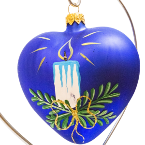 Medium Shape - Heart with Candle Dark Blue - Personalised Christmas Bauble