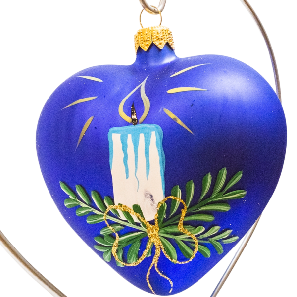 Medium Shape - Heart with Candle Dark Blue - Personalised Christmas Bauble