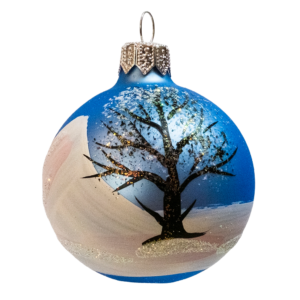 Small Round - Classic Tree and Snow Light Blue - Personalised Christmas Bauble