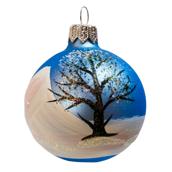 Small Round - Classic Tree and Snow Light Blue - Personalised Christmas Bauble